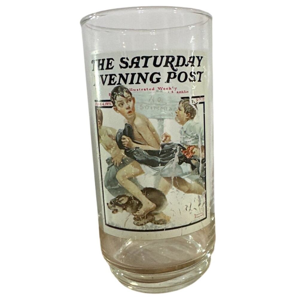 Vintage Norman Rockwell Saturday Evening Post No Swimming Glass Arby's 1987
